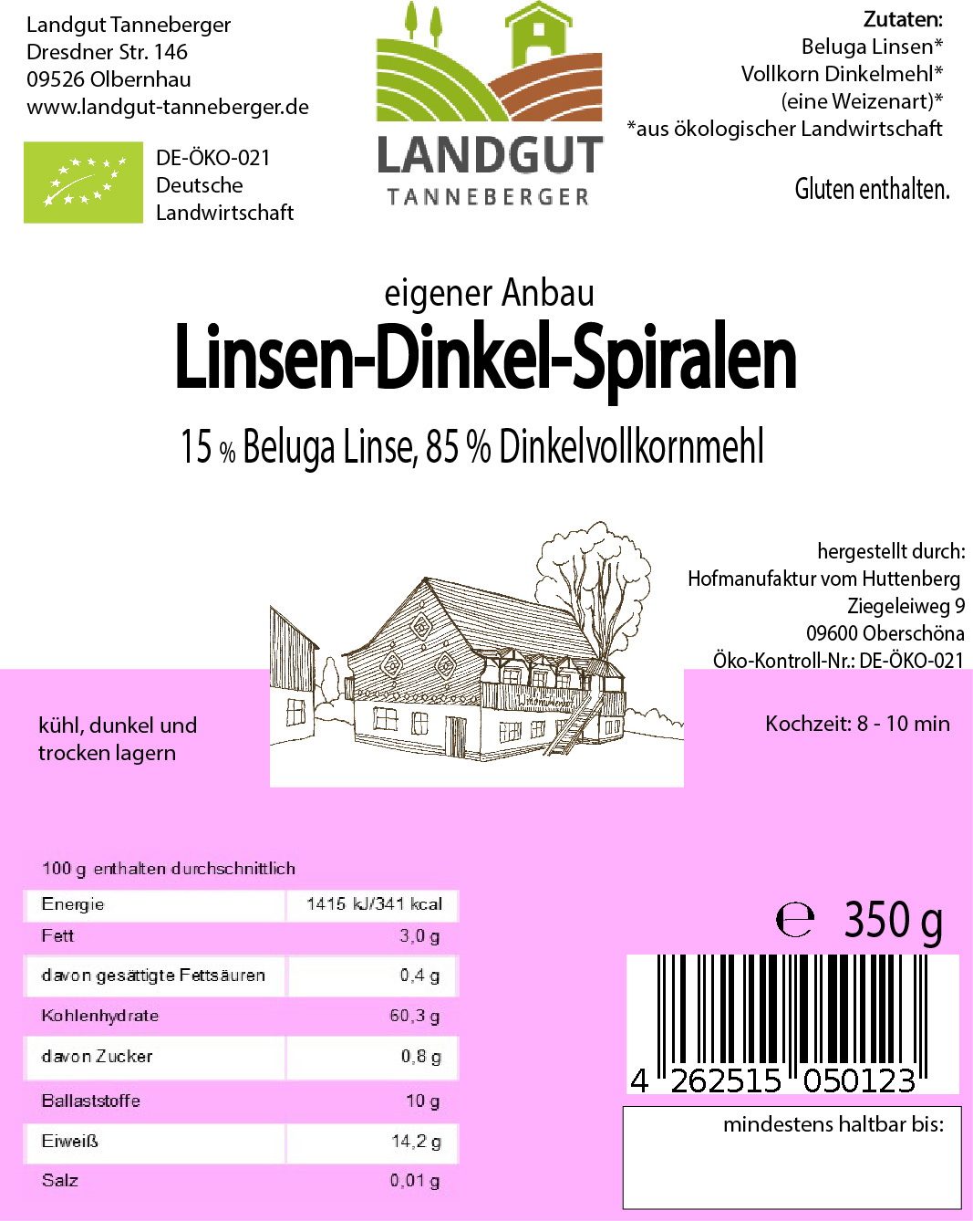 Linsen-Dinkel Spiralen - aus 15% Belugalinsen-Mehl