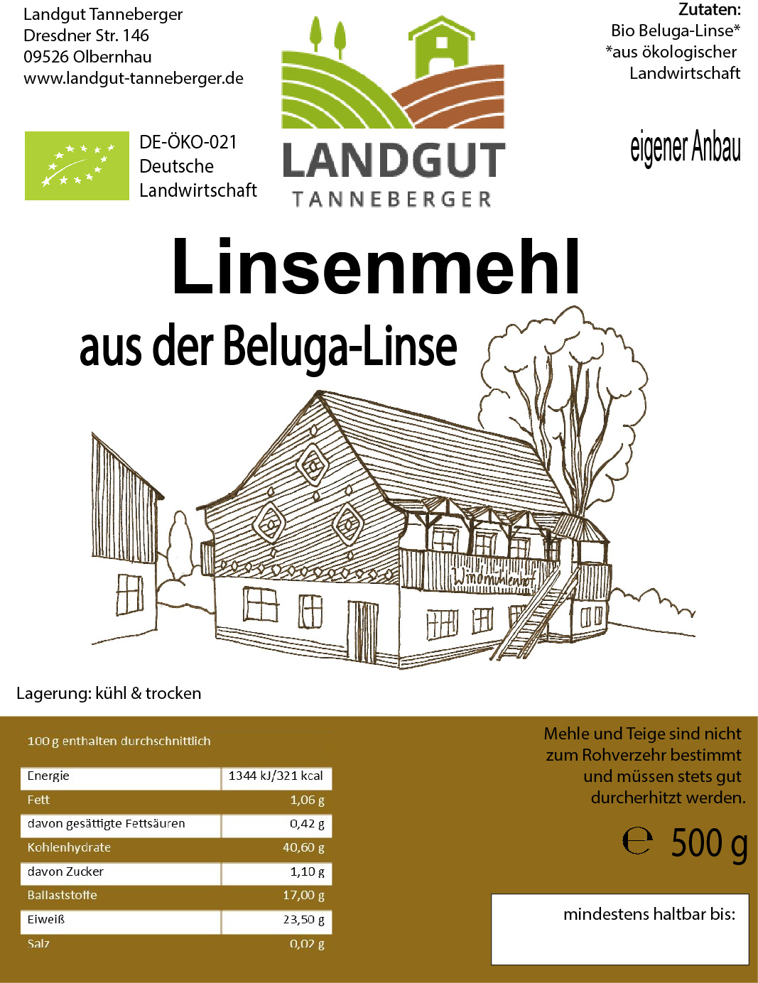 Linsenmehl aus der Belugalinse 500 g