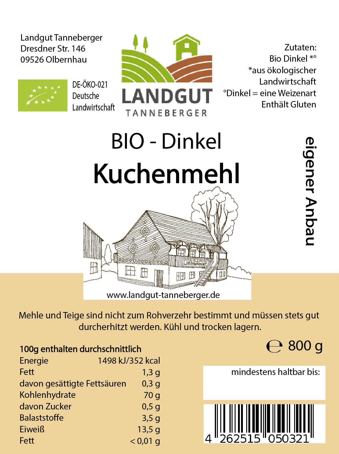 Dinkel Kuchenmehl 800 g