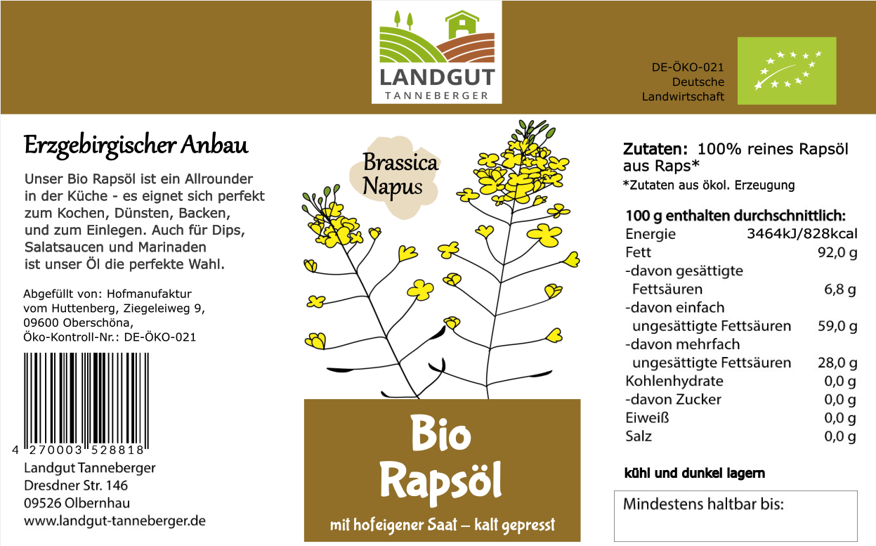 Bio Rapsöl 0,5 l