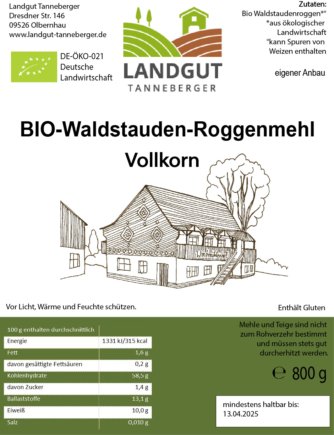 Waldstaudenroggen Vollkornmehl 800 g